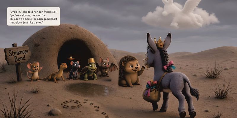 Sample spread: Michelle and her den friends outside the den