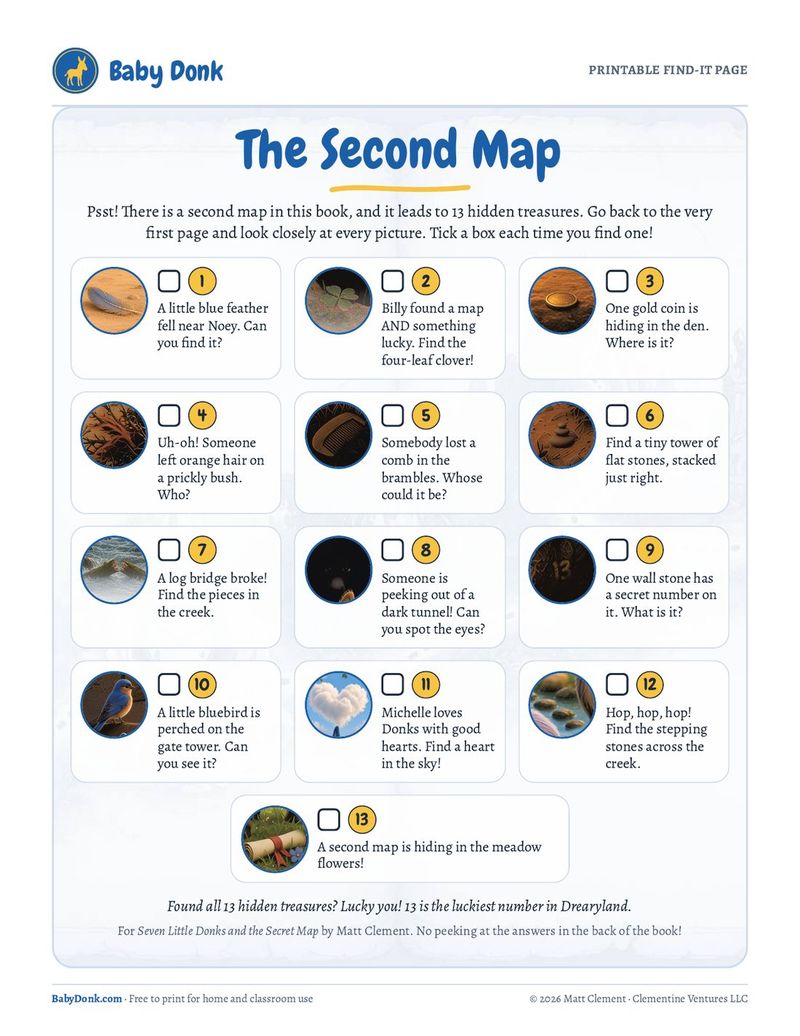 Printable Second Map: 13 picture clues with checkboxes